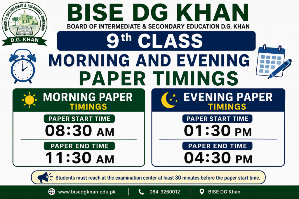 9th Class Morning and Evening Paper Timings