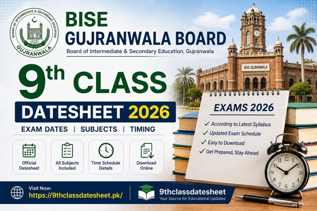 9th Class Date Sheet 2026 BISE Gujranwala Board