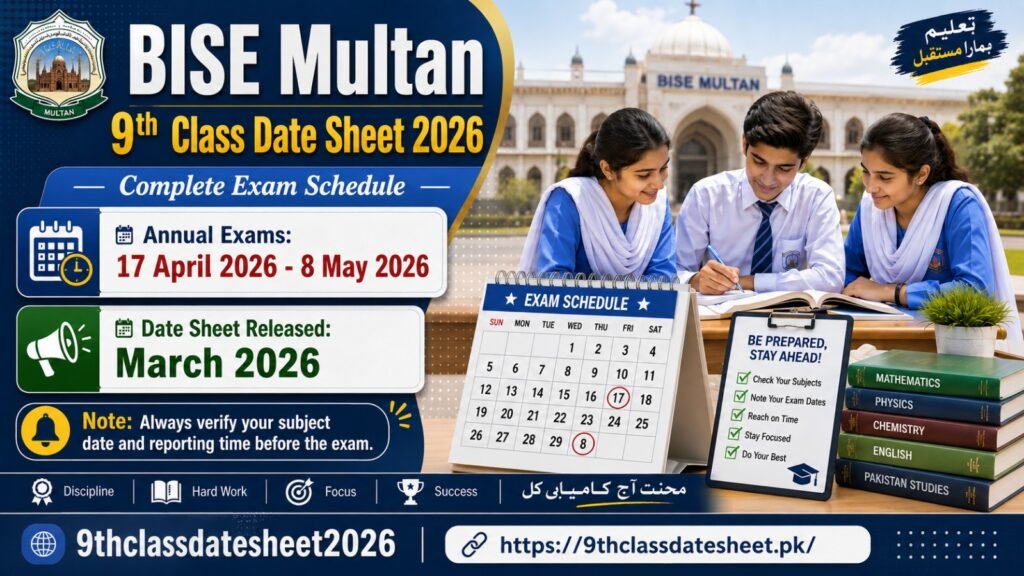 BISE Multan 9th Class Datesheet 2026