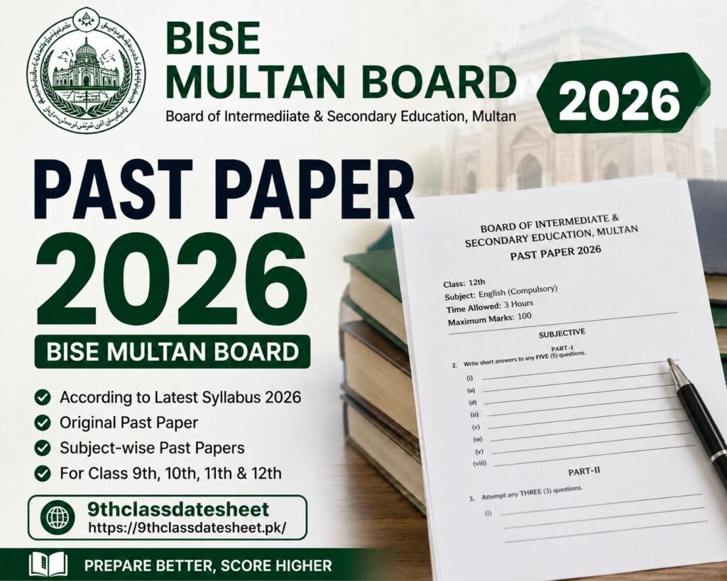 BISE Multan 9th Class Datesheet 2026