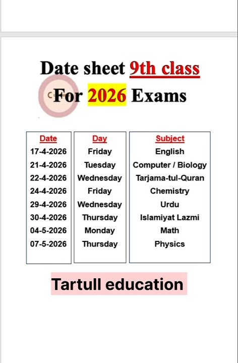 9th Class Result Datesheet 2026