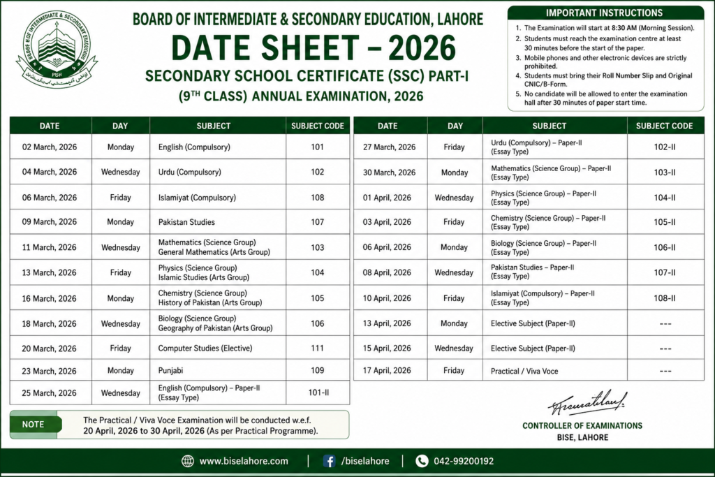 Check the Latest Official Date Sheet