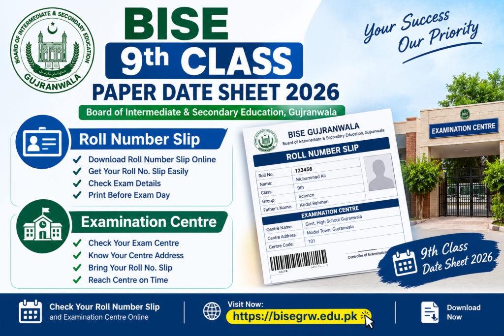 Roll Number Slip and Examination Centre