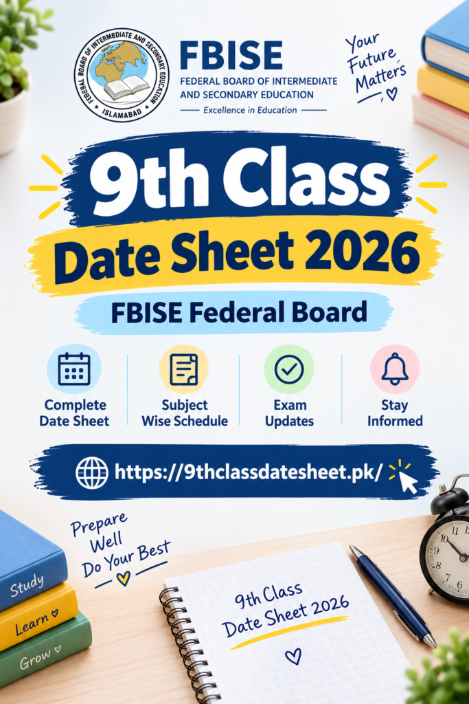 9th Class Date Sheet 2026 Fbise