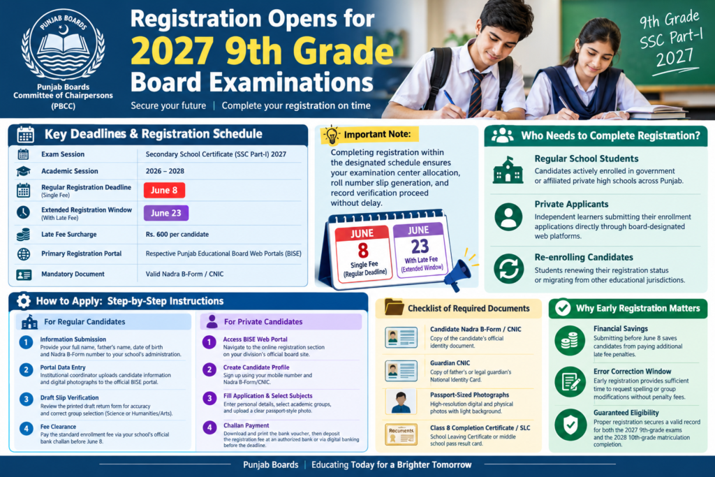 Registration Opens for 2027 9th Grade Board Exams