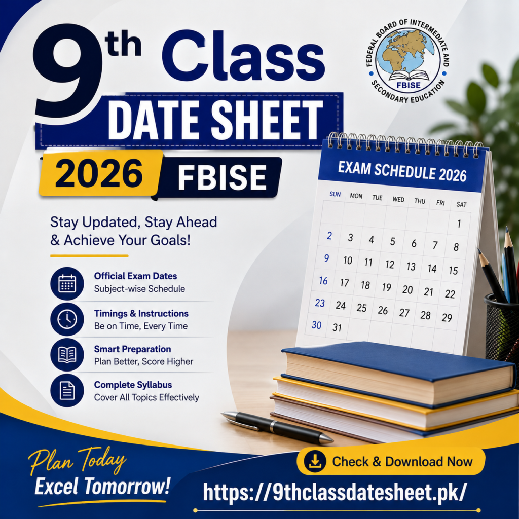 9th Class Date Sheet 2026 FBISE