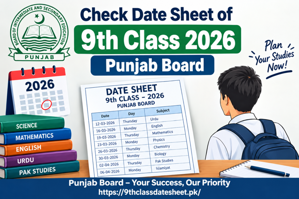 Check Date Sheet of 9th Class 2026 – Punjab Board