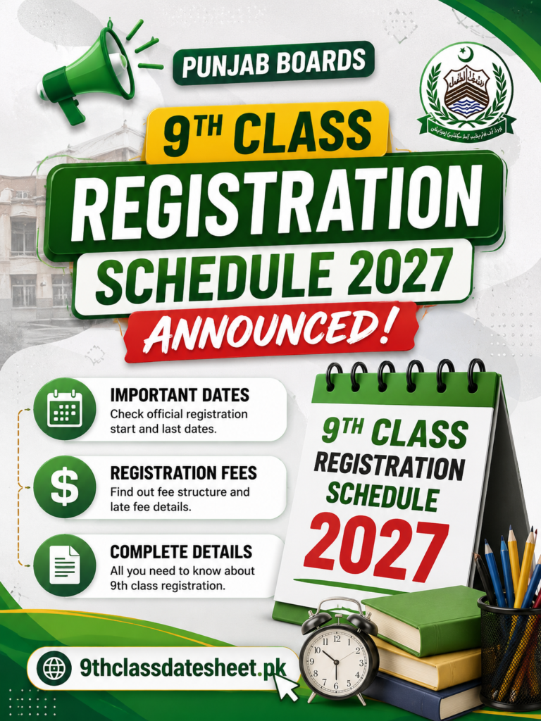 Punjab Boards 9th Class Registration Schedule 2027 Announced