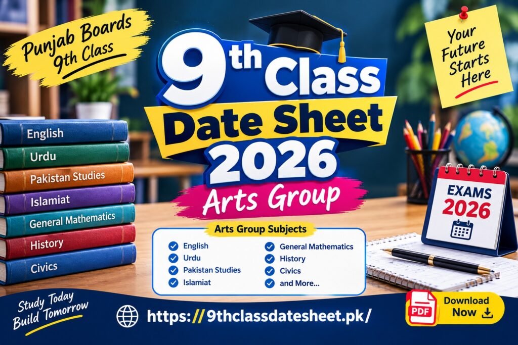 9th Class date sheet 2026 Arts
