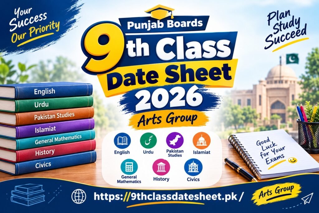 9th Class date sheet 2026 Arts