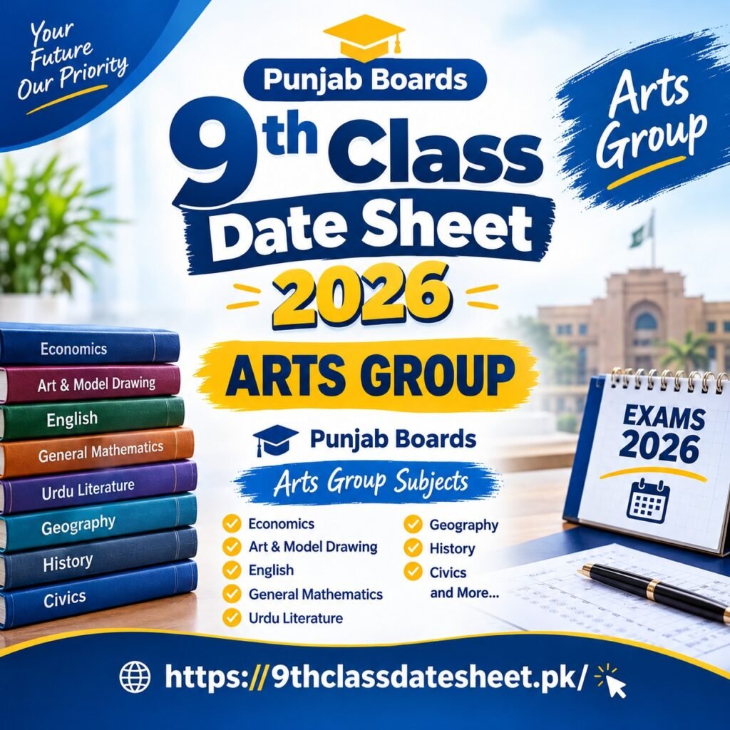 9th Class date sheet 2026 Arts