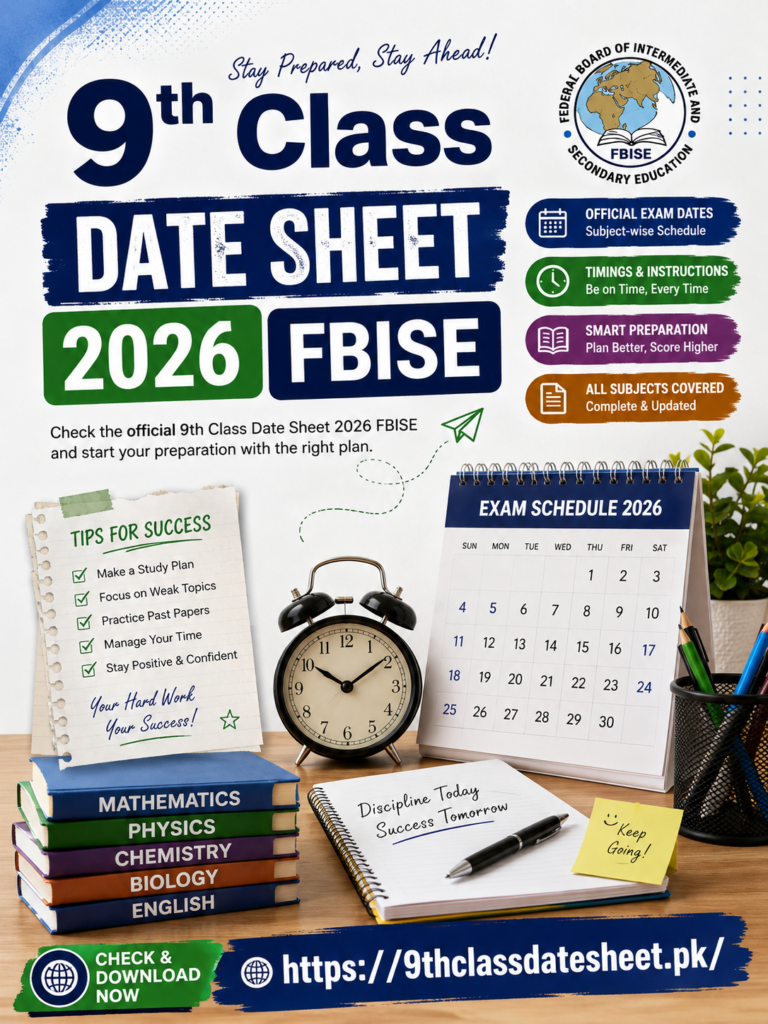 9th Class Date Sheet 2026 FBISE