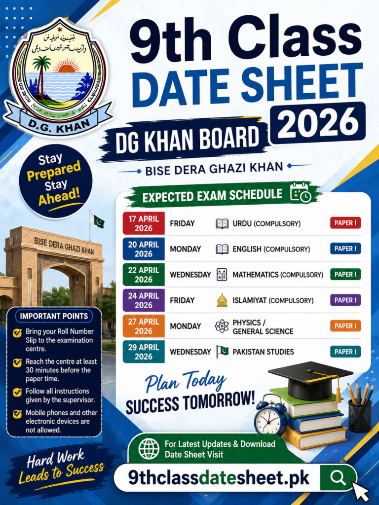 9th Class Date Sheet 2026 DG Khan Board