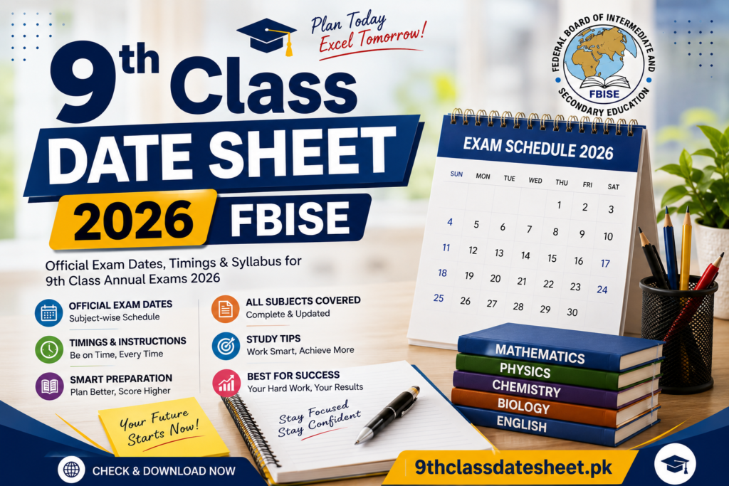 9th Class Date Sheet 2026 FBISE