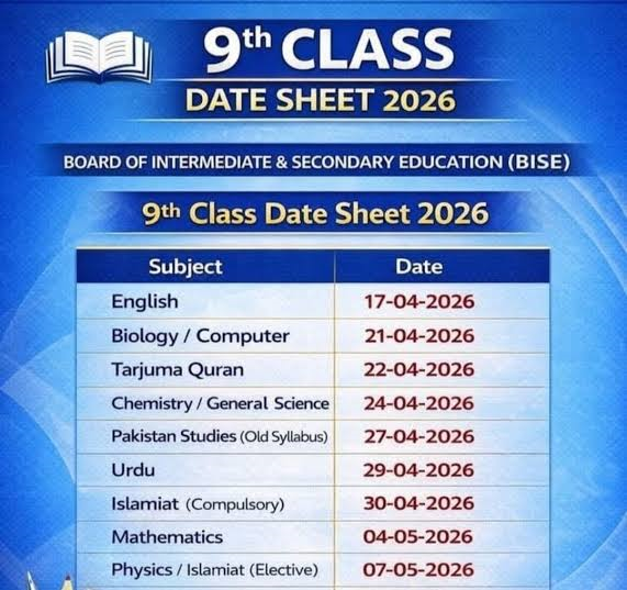 How to Download 9th Class Date Sheet 2026